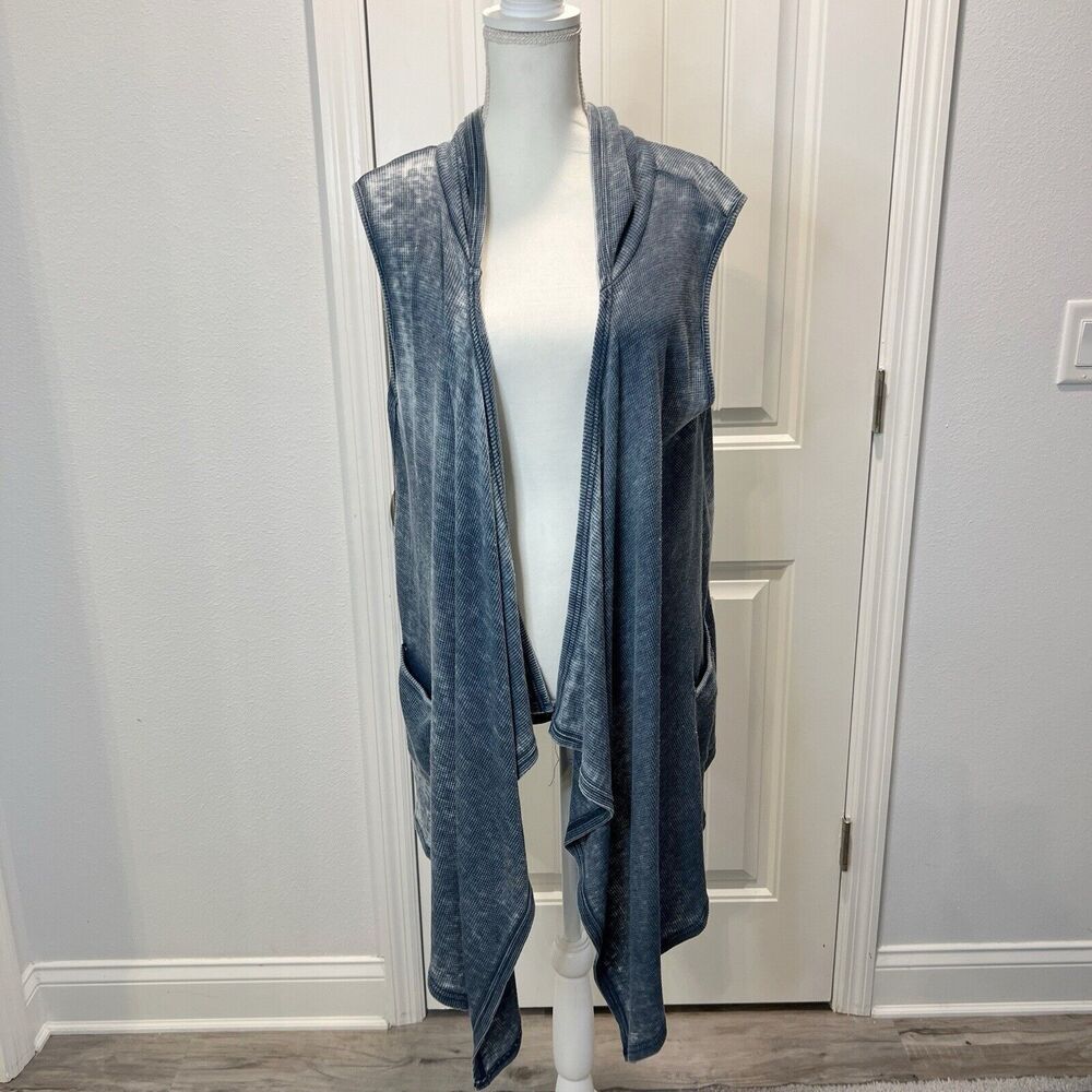 Back In The Saddle Cardigan Rhinestone Wings Hooded Sleeveless Gray Pockets L - Picture 4 of 16